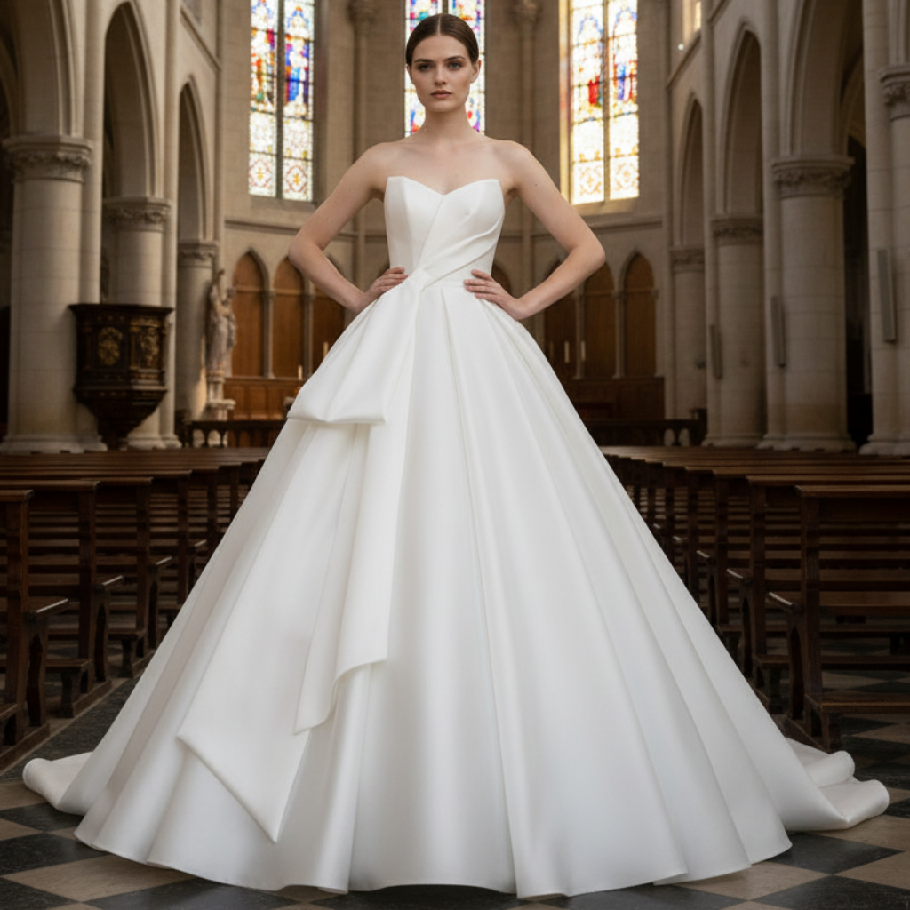 Satin Wedding Dresses & Gowns with Classic Ball Gown White / 4 Satin Wedding Dresses & Gowns with Classic Ball Gown White / 4