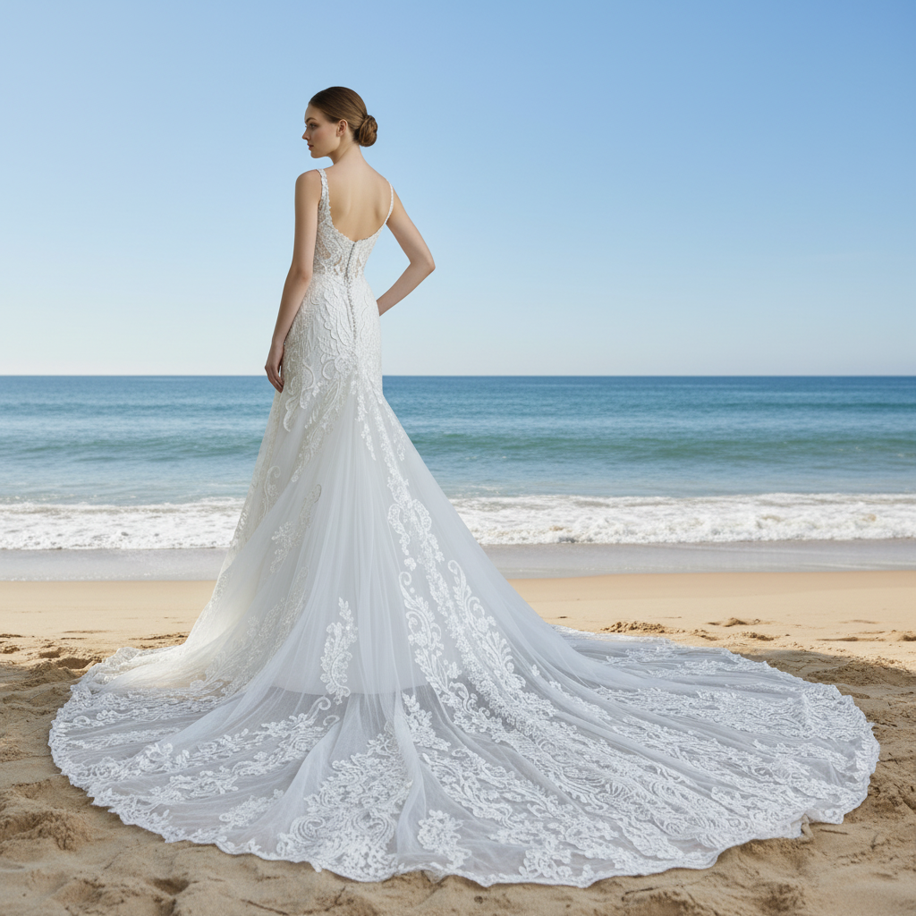 Tank V Neck Fitted Fit Flare Lace Wedding Dress with Open Back White / 30W Tank V Neck Fitted Fit Flare Lace Wedding Dress with Open Back White / 30W