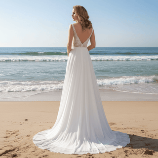 V-neck Tulle and Lace A-line Wedding Dress with Sheer Bodice - Rosymae