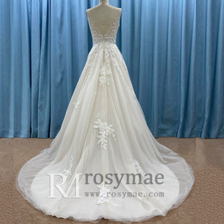 Trendy A-line Tulle Lace Vneck Wedding Dresses with Tank Top