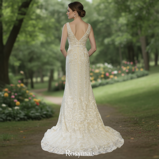 Back-V Sheath Mermaid Wedding Dresses with Low Back