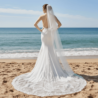 V-neckline Trumpet Satin Wedding Dress with Spaghetti Straps - Rosymae