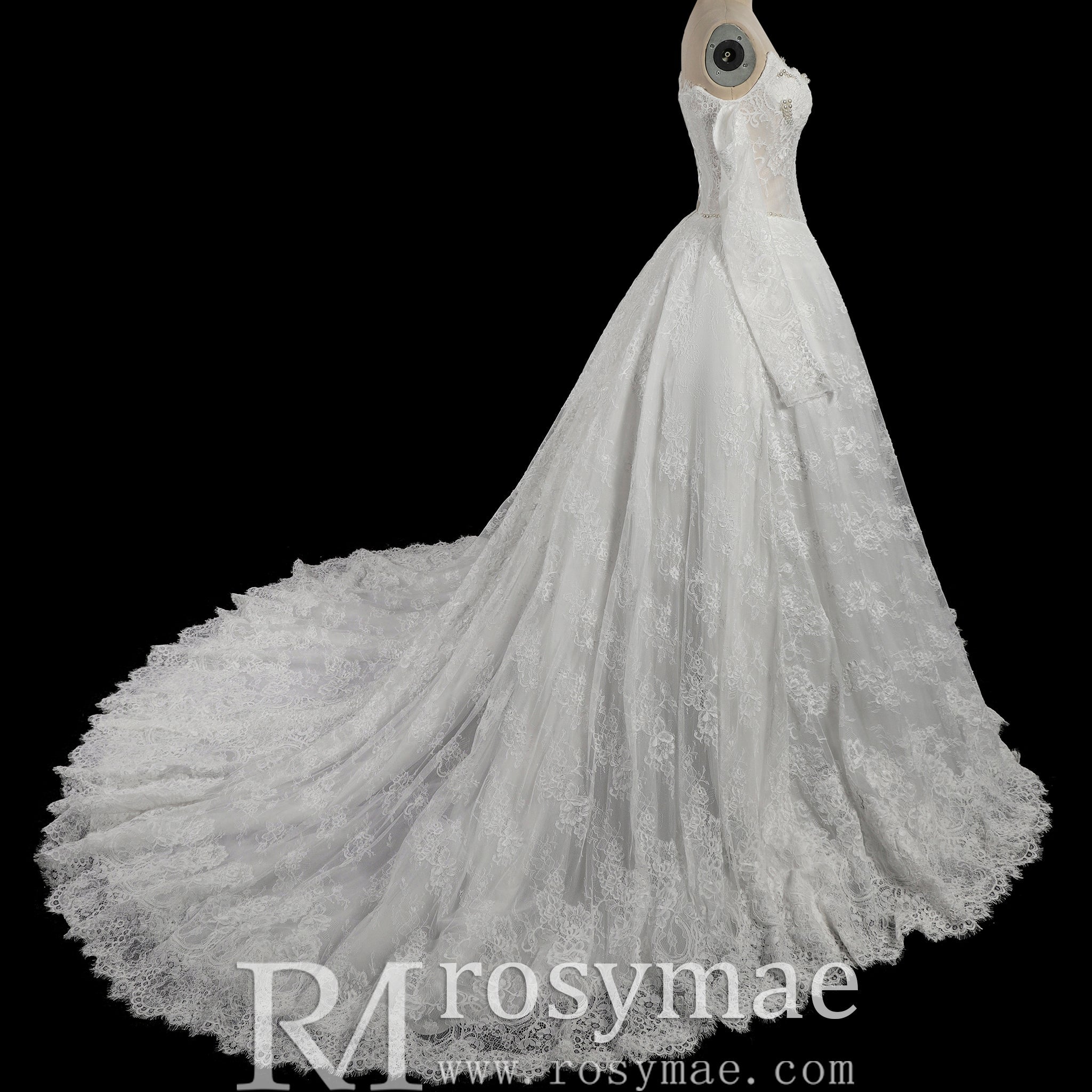 Victorian-Baroque Revival Off Shoulder Long Sleeves Wedding Dress with Basque Waist - Rosymae