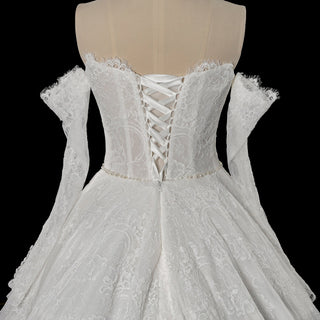Victorian-Baroque Revival Off Shoulder Long Sleeves Wedding Dress with Basque Waist - Rosymae