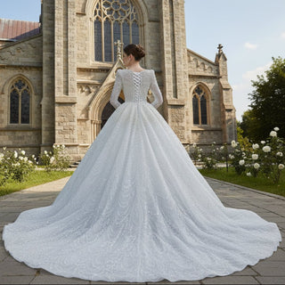 Victorian Style Handmade Wedding Dress with Long Sleeve - Rosymae