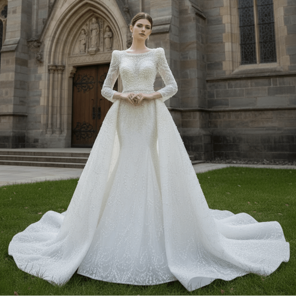 Victorian Style Handmade Wedding Dress with Long Sleeve - Rosymae