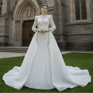 Victorian Style Handmade Wedding Dress with Long Sleeve - Rosymae