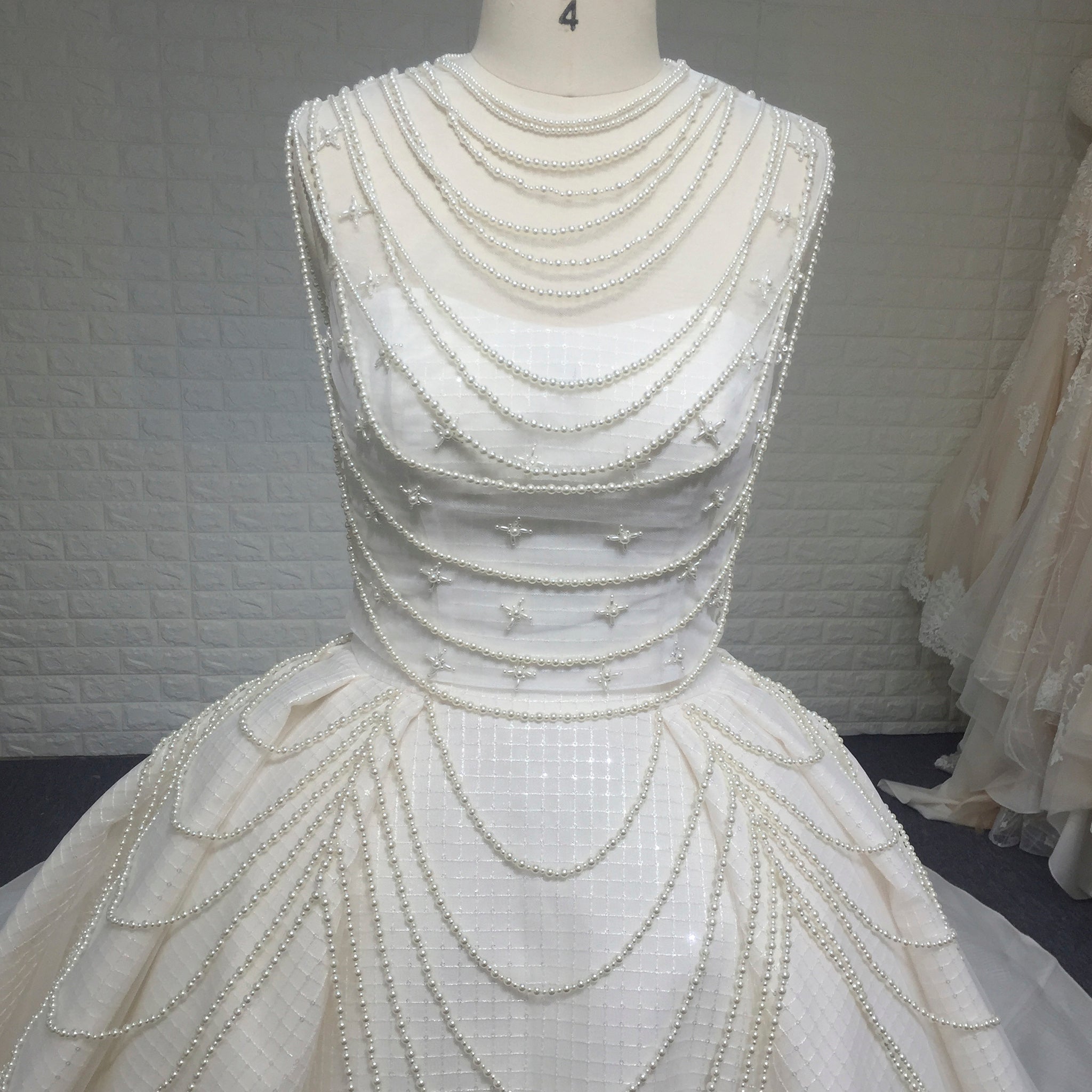 Vintage 1920 Curve Neckline Wedding Dress with Detachable Pearl Jacket - Rosymae