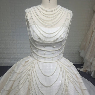 Vintage 1920 Curve Neckline Wedding Dress with Detachable Pearl Jacket - Rosymae