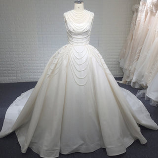 Vintage 1920 Curve Neckline Wedding Dress with Detachable Pearl Jacket - Rosymae