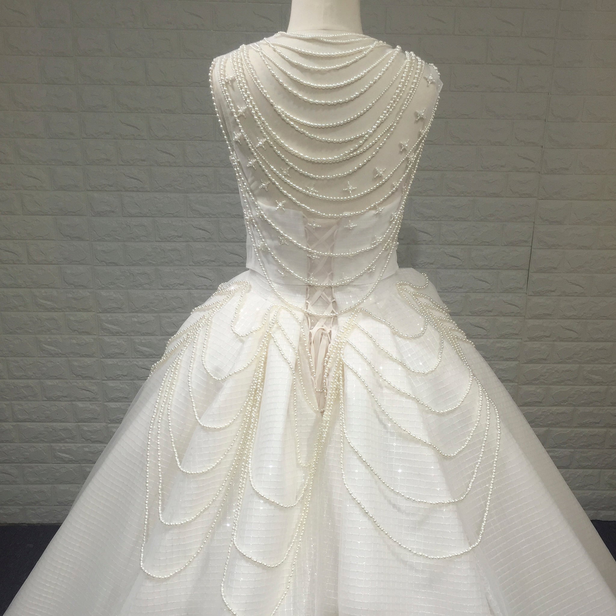 Vintage 1920 Curve Neckline Wedding Dress with Detachable Pearl Jacket - Rosymae