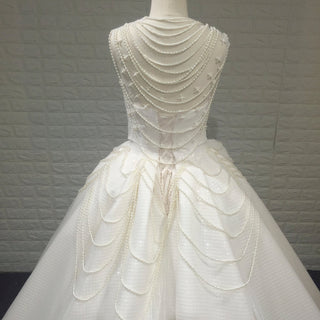 Vintage 1920 Curve Neckline Wedding Dress with Detachable Pearl Jacket - Rosymae