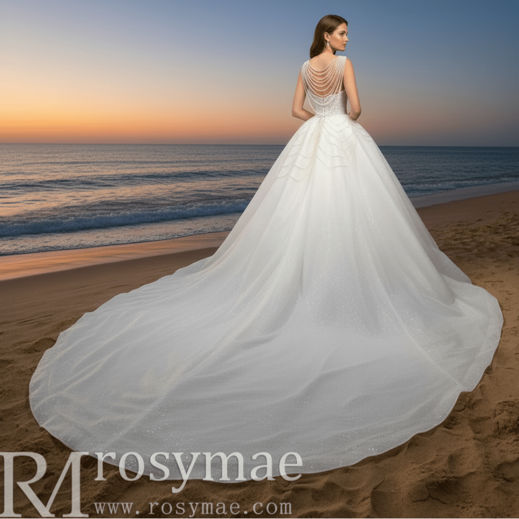 Vintage 1920 Curve Neckline Wedding Dress with Detachable Pearl Jacket - Rosymae