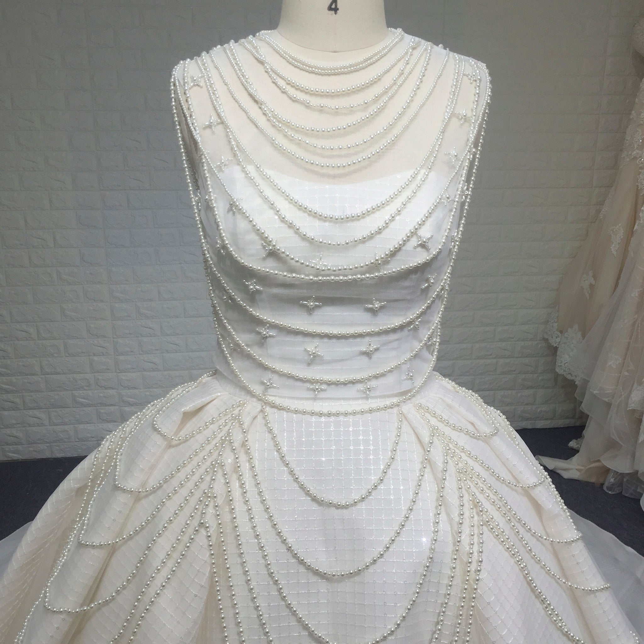 Vintage 1920 Curve Neckline Wedding Dress with Detachable Pearl Jacket - Rosymae