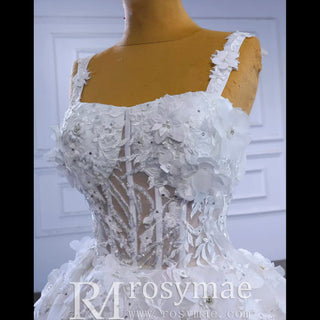 Vintage 3D Floral Ball Gown Wedding Dress with Wide Straps - Rosymae