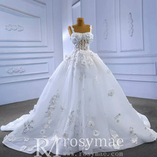 Vintage 3D Floral Ball Gown Wedding Dress with Wide Straps - Rosymae