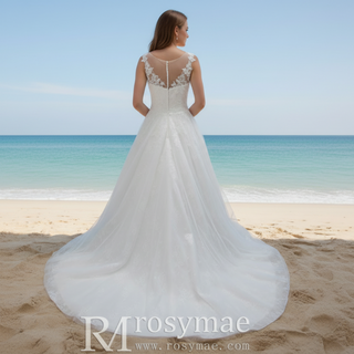 Vintage A Line Vneck Plus Size Elegant Wedding Dress with Floral Lace