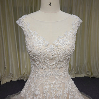 Vintage A-line Tulle Appliqued Lace Wedding Dress with Cap Sleeve - Rosymae