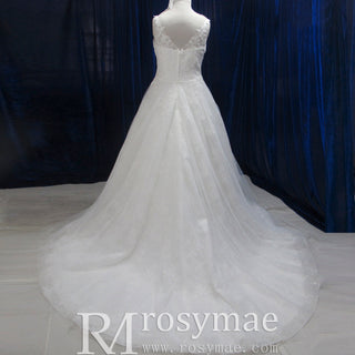 Vintage A-Line V-Neck Plus Size Wedding Dress with Floral Lace - Rosymae