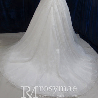 Vintage A-Line V-Neck Plus Size Wedding Dress with Floral Lace - Rosymae