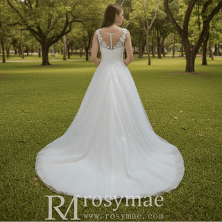 Vintage A-Line V-Neck Plus Size Wedding Dress with Floral Lace - Rosymae