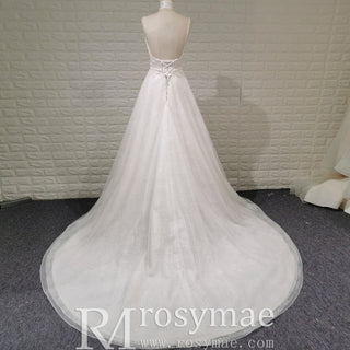 Vintage Backless Vneck A-line Wedding Dress with Spaghetti Straps - Rosymae