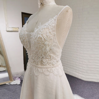 Vintage Backless Vneck A-line Wedding Dress with Spaghetti Straps - Rosymae