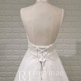 Vintage Backless Vneck A-line Wedding Dress with Spaghetti Straps - Rosymae