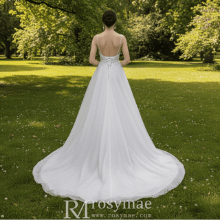Vintage Backless Vneck A-line Wedding Dress with Spaghetti Straps - Rosymae