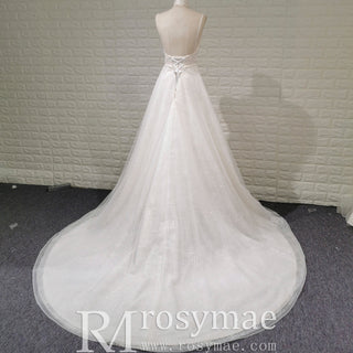 Vintage Backless Vneck A-line Wedding Dress with Spaghetti Straps - Rosymae