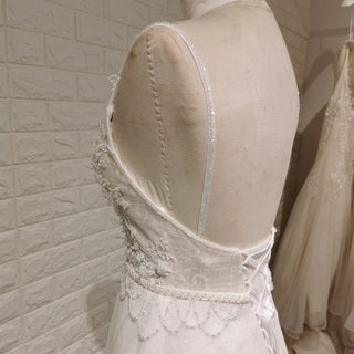 Vintage Backless Vneck A-line Wedding Dress with Spaghetti Straps - Rosymae