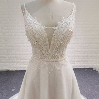Vintage Backless Vneck A-line Wedding Dress with Spaghetti Straps - Rosymae