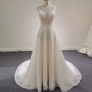 Vintage Backless Vneck A-line Wedding Dress with Spaghetti Straps - Rosymae