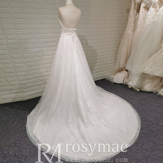 Vintage Backless Vneck A-line Wedding Dress with Spaghetti Straps - Rosymae