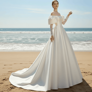 Vintage Ball Gown Lantern Long Sleeve Wedding Dress - Rosymae