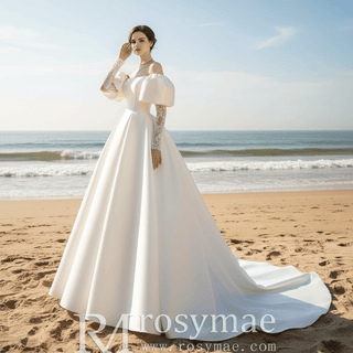 Vintage Ball Gown Lantern Long Sleeve Wedding Dress - Rosymae