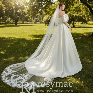 Vintage Ball Gown Lantern Long Sleeve Wedding Dress - Rosymae