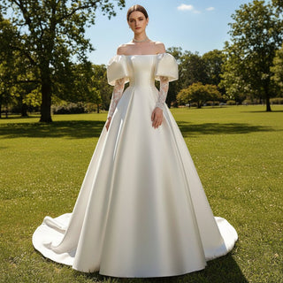 Vintage Ball Gown Lantern Long Sleeve Wedding Dress - Rosymae