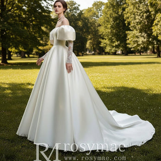 Vintage Ball Gown Lantern Long Sleeve Wedding Dress - Rosymae