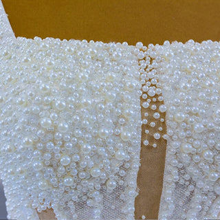 Vintage Beaded Glittery Pearl Ball Gown Wedding Dress with Square Neck - Rosymae