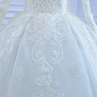 Vintage Beaded Lace Sheer Scoop Wedding Dress with Long Sleeves - Rosymae