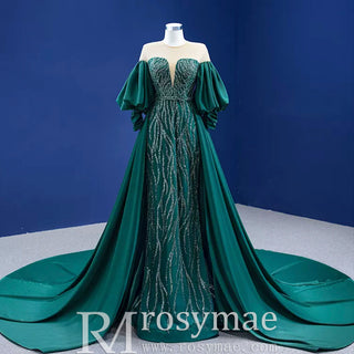 Vintage Beading Sequins Satin Prom Dress Scoop Formal Gown - Rosymae