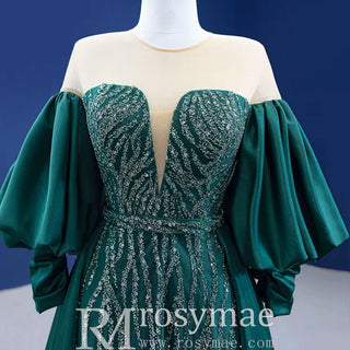 Vintage Beading Sequins Satin Prom Dress Scoop Formal Gown - Rosymae