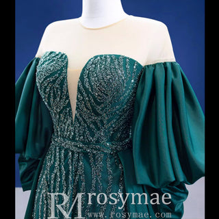 Vintage Beading Sequins Satin Prom Dress Scoop Formal Gown - Rosymae