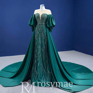 Vintage Beading Sequins Satin Prom Dress Scoop Formal Gown - Rosymae