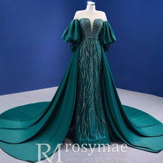 Vintage Beading Sequins Satin Prom Dress Scoop Formal Gown - Rosymae