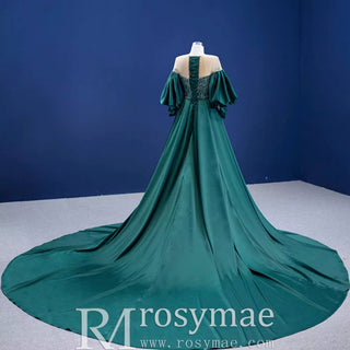 Vintage Beading Sequins Satin Prom Dress Scoop Formal Gown - Rosymae