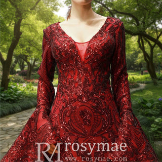 Vintage Burgundy Mermaid Pageant Dresses with Long Sleeves - Rosymae