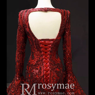 Vintage Burgundy Mermaid Pageant Dresses with Long Sleeves - Rosymae