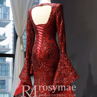 Vintage Burgundy Mermaid Pageant Dresses with Long Sleeves - Rosymae